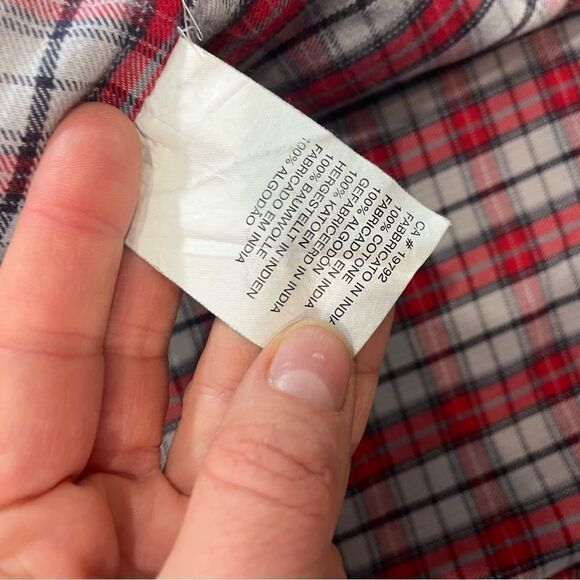 Timberland Mens Flannel red blue plaid button up shirt cotton long sleeves sz M - Picture 7 of 8